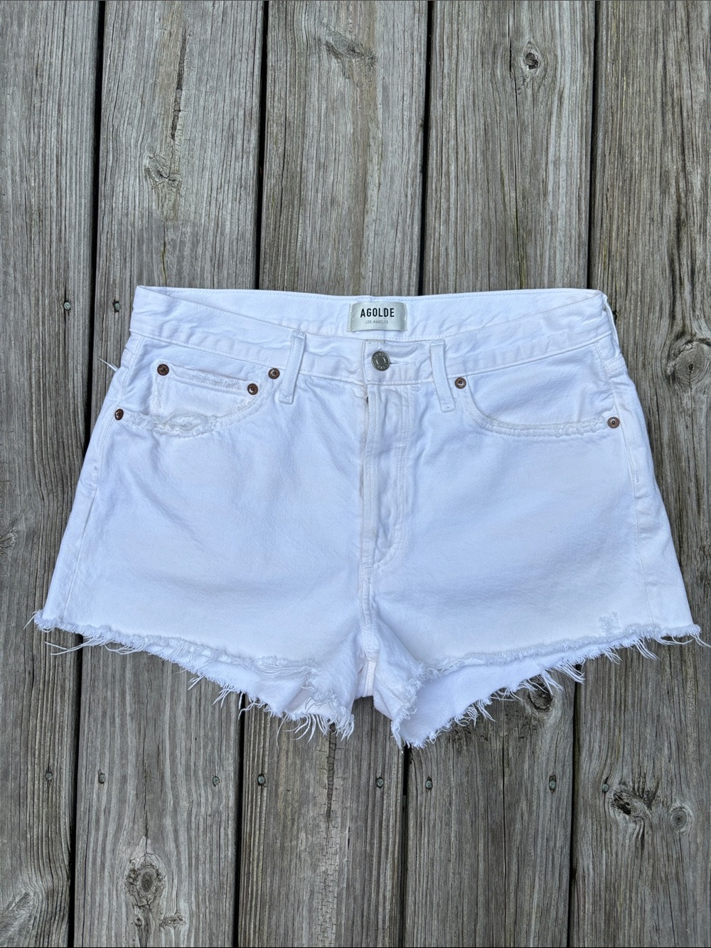 AGOLDE Parker Vintage White Cut-Off Denim Shorts Distressed Western Boho Size 28